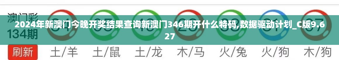 2024年新澳门今晚开奖结果查询新澳门346期开什么特码,数据驱动计划_C版9.627