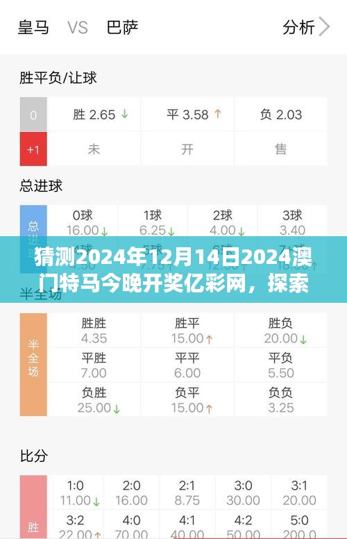 猜测2024年12月14日2024澳门特马今晚开奖亿彩网，探索预测与现实的微妙关系