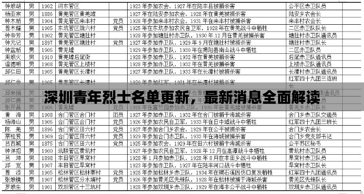 深圳青年烈士名单更新，最新消息全面解读